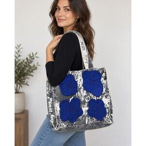 Andy Warhol Foundation Cotton Denim Tote Bag Purple Flowers